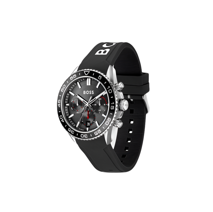 Silicone-Strap Chronograph Watch With Black Dial 43 mm