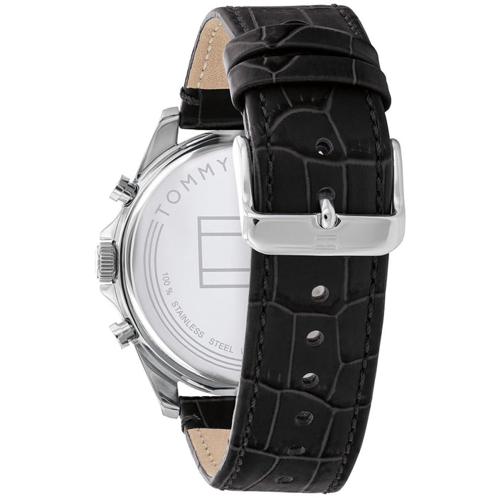 Tommy Hilfiger Black Leather Black Dial Day-Date Baker Men’s Watch 44 mm