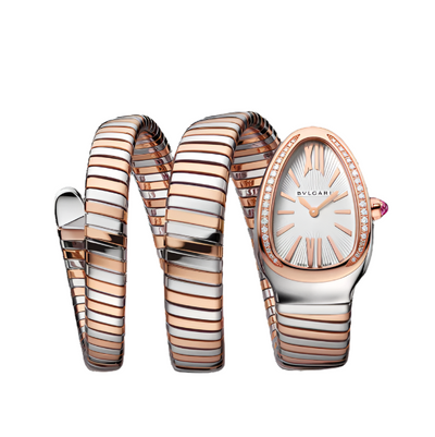 Bvlgari Serpenti Tubogas Silver Opaline Dial Quartz Ladies Watch 33 mm