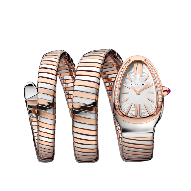 Bvlgari Serpenti Tubogas Silver Opaline Dial Quartz Ladies Watch 33 mm