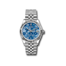 Rolex White Rolesor Datejust 31 Watch Diamond Bezel Azzurro