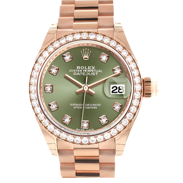 Rolex Lady Datejust Everose Gold Green Dial 28mm