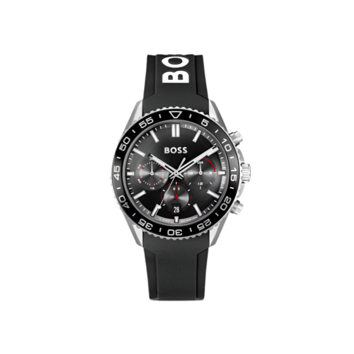 Silicone-Strap Chronograph Watch With Black Dial 43 mm