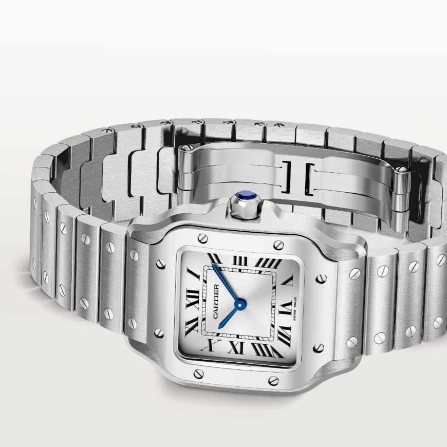 Cartier Santos De Cartier Watch, Small Model, Quartz Movement. Steel Case