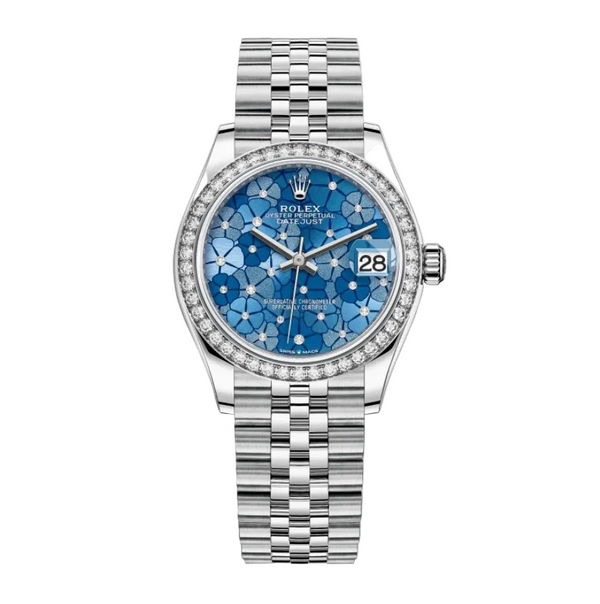 Rolex White Rolesor Datejust 31 Watch Diamond Bezel Azzurro