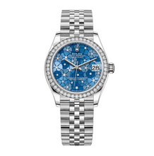 Rolex White Rolesor Datejust 31 Watch Diamond Bezel Azzurro