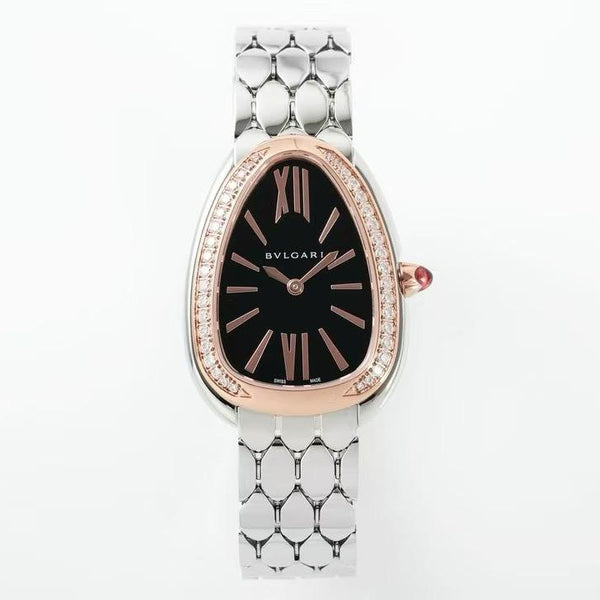 Bvlgari Stainless Steel Rose Gold Diamond Bezel 33mm