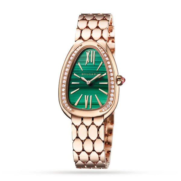 Bvlgari Serpenti Seduttori Diamonds Green Dial Rose Gold Steel Strap Watch For Women - BEAUTY BAR