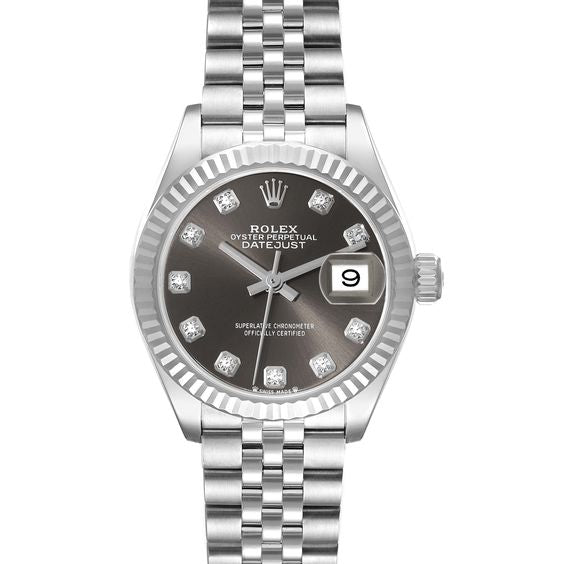 Rolex Datejust Steel White Gold Diamond Black Dial Ladies Watch