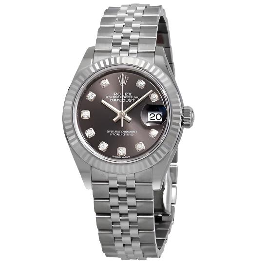 Rolex Datejust Steel White Gold Diamond Black Dial Ladies Watch