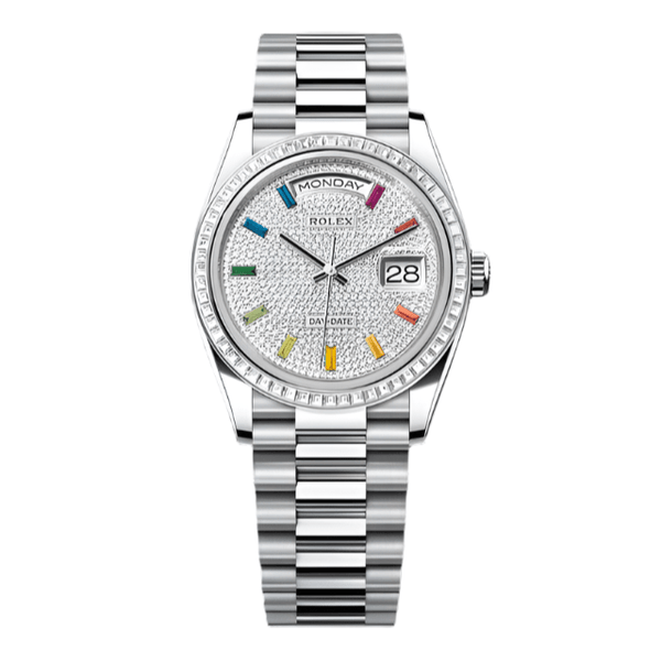 Rolex Day-Date 36 Oyster, 36 mm, White Gold and Diamonds Dial Crystal Bracelet