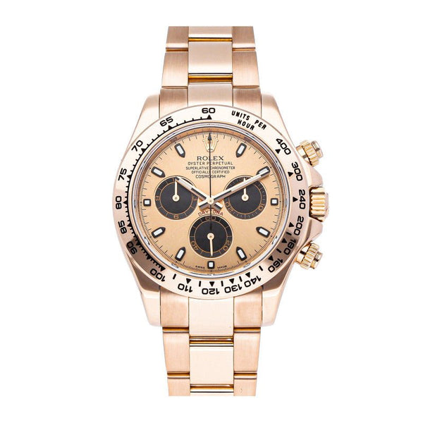 Rolex Daytona Pink Gold & Black Index Dial Gold Bezel Oyster Bracelet